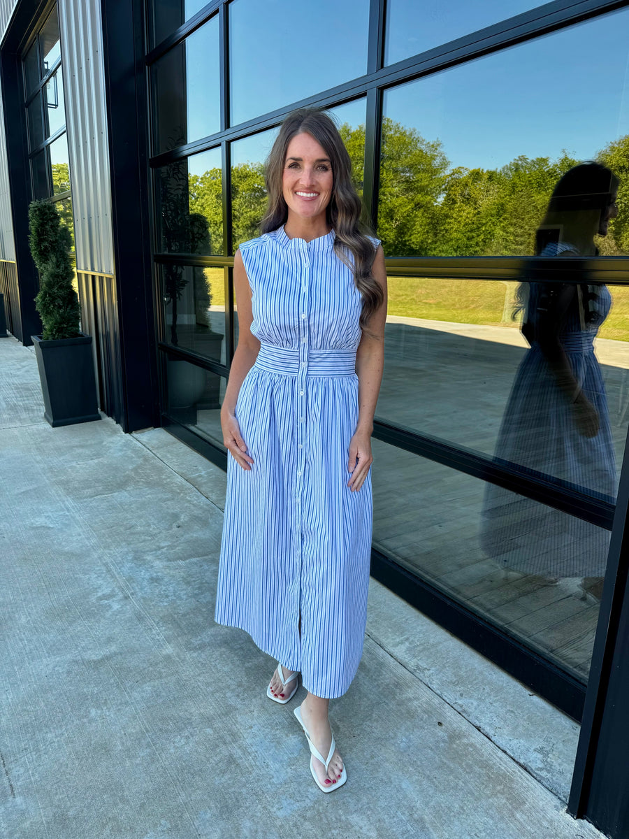 Ivory/Blue Maxi Dress – Main Street Boutique VB