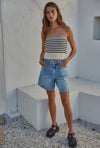 Cream/Navy Tube Top