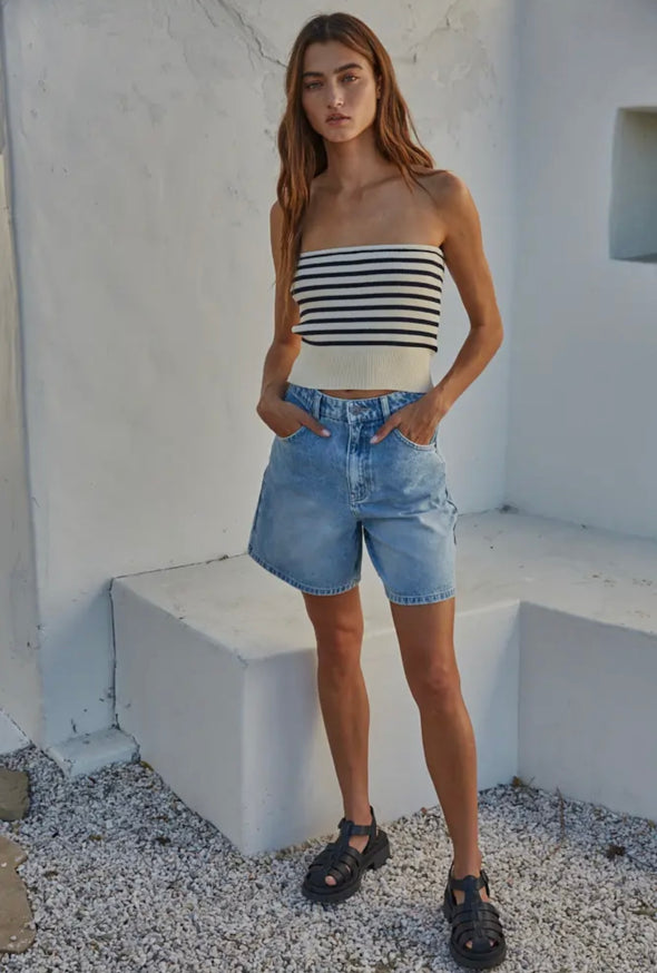 Cream/Navy Tube Top