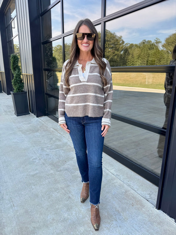 Taupe/White Collar Top