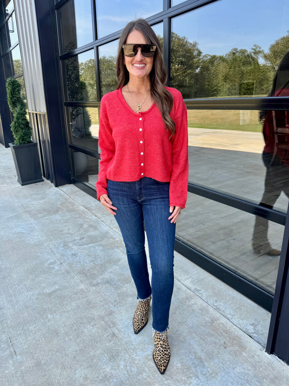 Red Cardigan Top