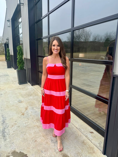 Red/Pink Midi Dress