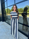 Navy Stripe Wide Leg