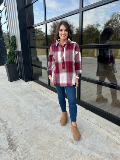 Burgundy Plaid Pullover