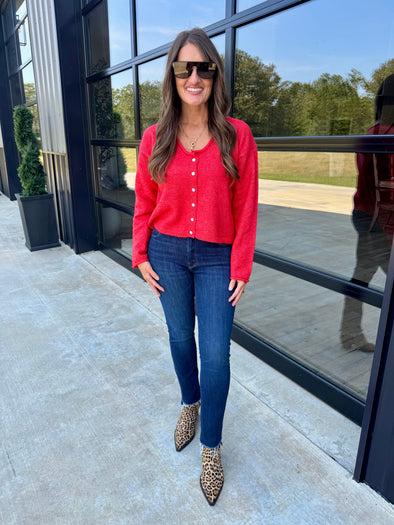Red Cardigan Top