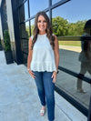 White Linen Pleat Top