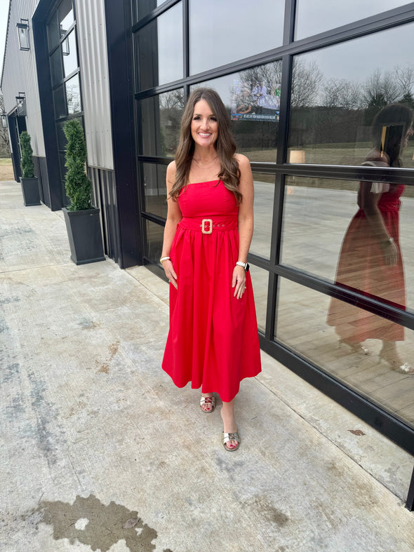 Red Belted Midi