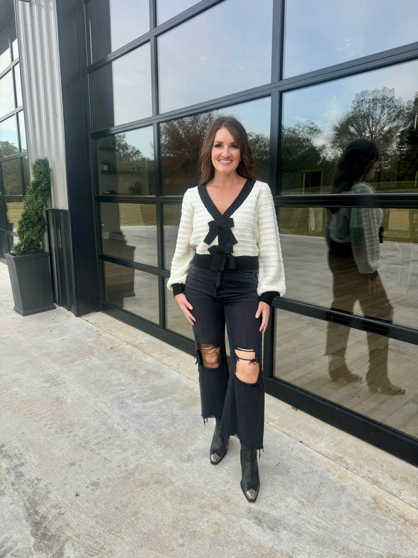 Black/Cream Bow Cardigan