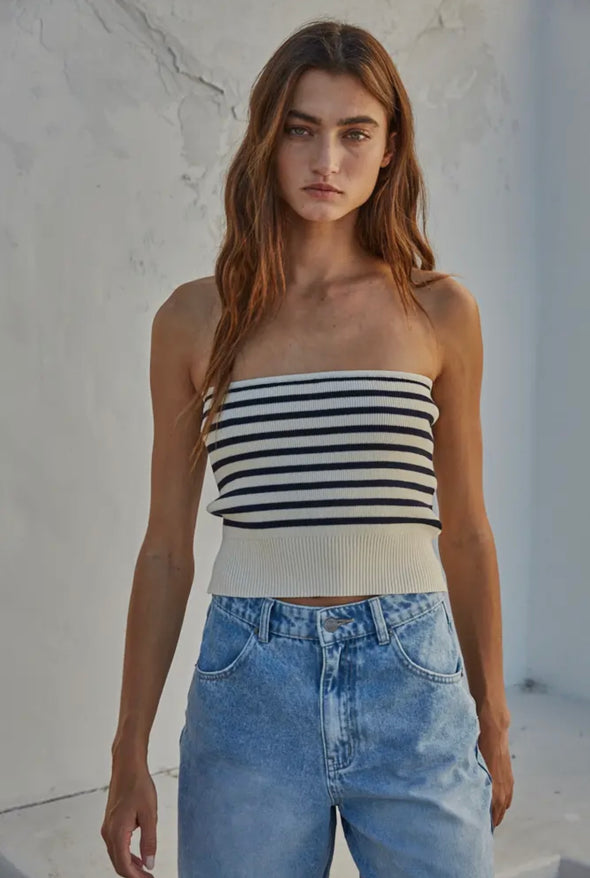 Cream/Navy Tube Top