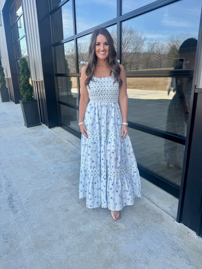 Ivory/Blue Floral Maxi