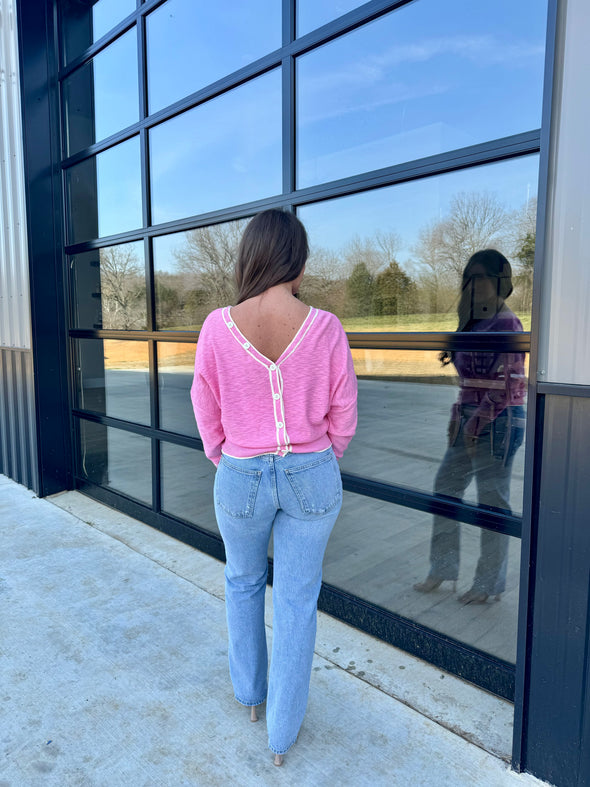 Pink Buttoned Back Sweater