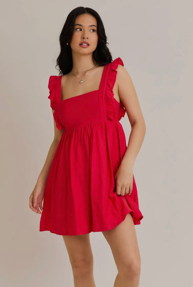 Red Ruffle Tie Dress
