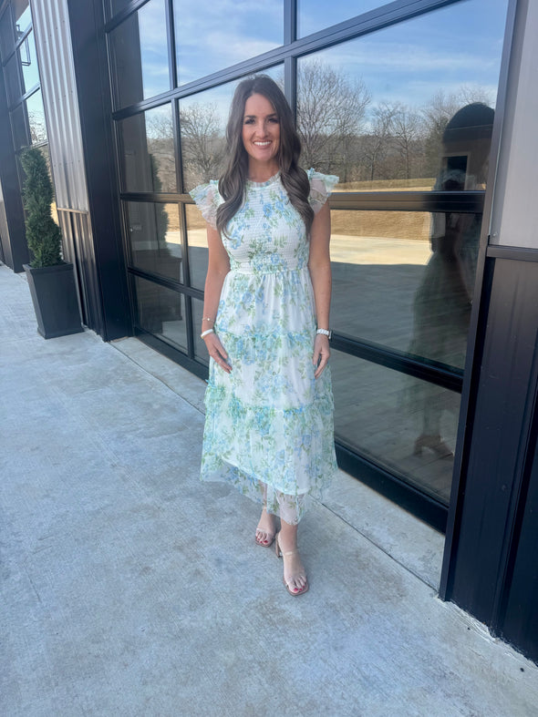 Blue Floral Smock Dress