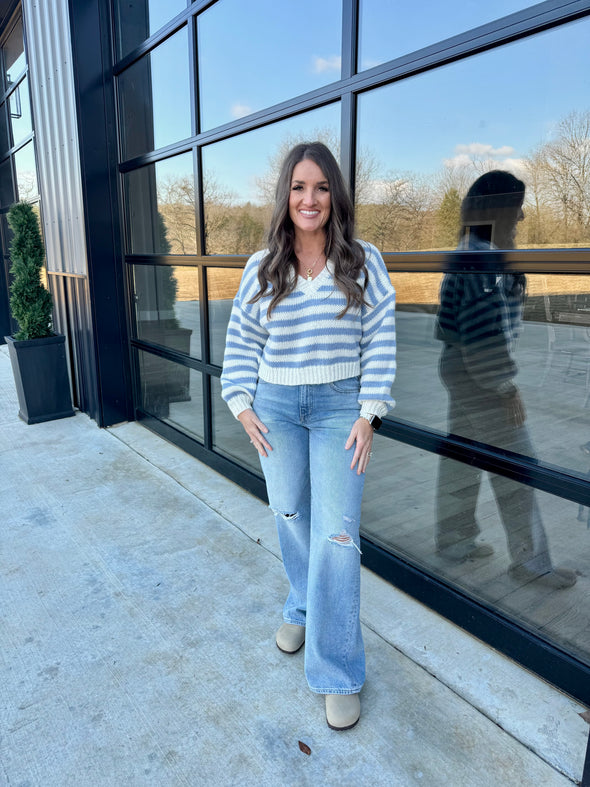 Blue/White V-Neck Sweater