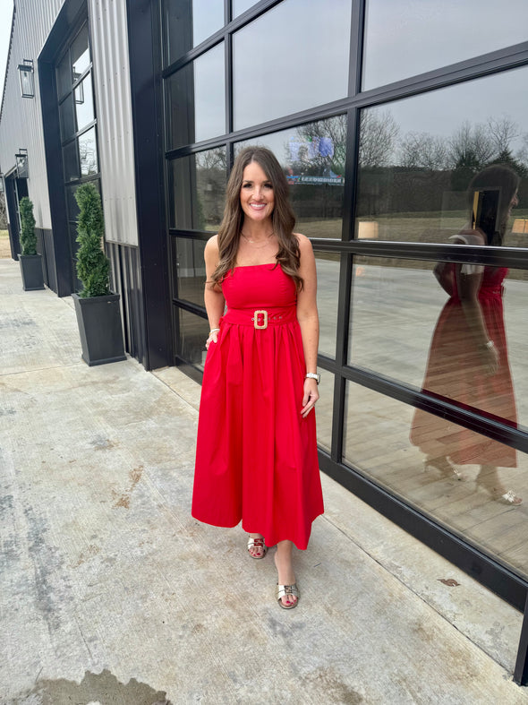 Red Belted Midi