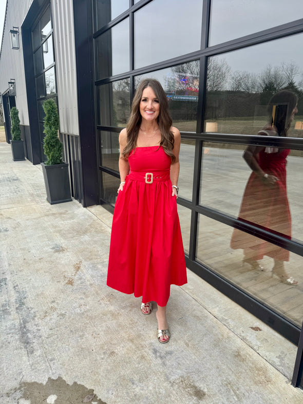 Red Belted Midi