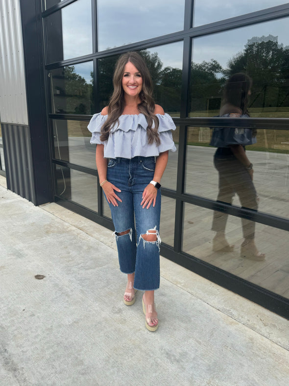 Navy/White Off Shoulder Top