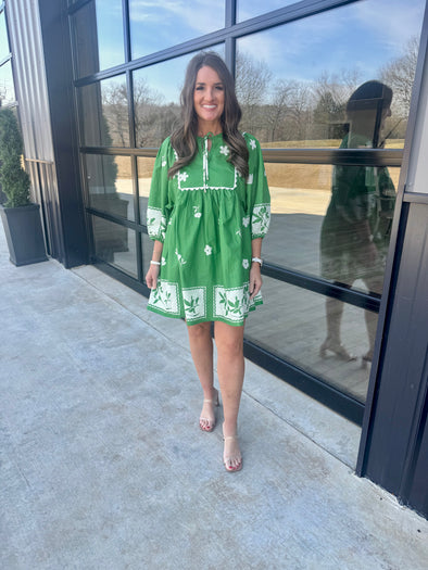 Green/White Mini Dress