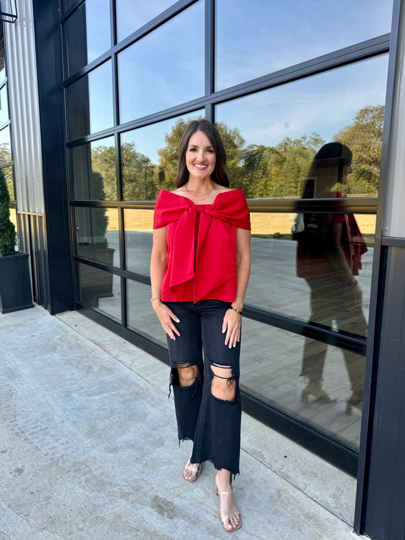 Red Bow Off Shoulder